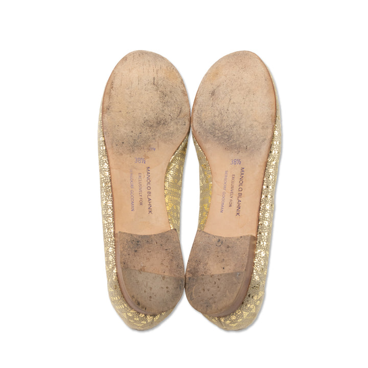 Manolo Blahnik Gold Metallic Printed Ballet Flats