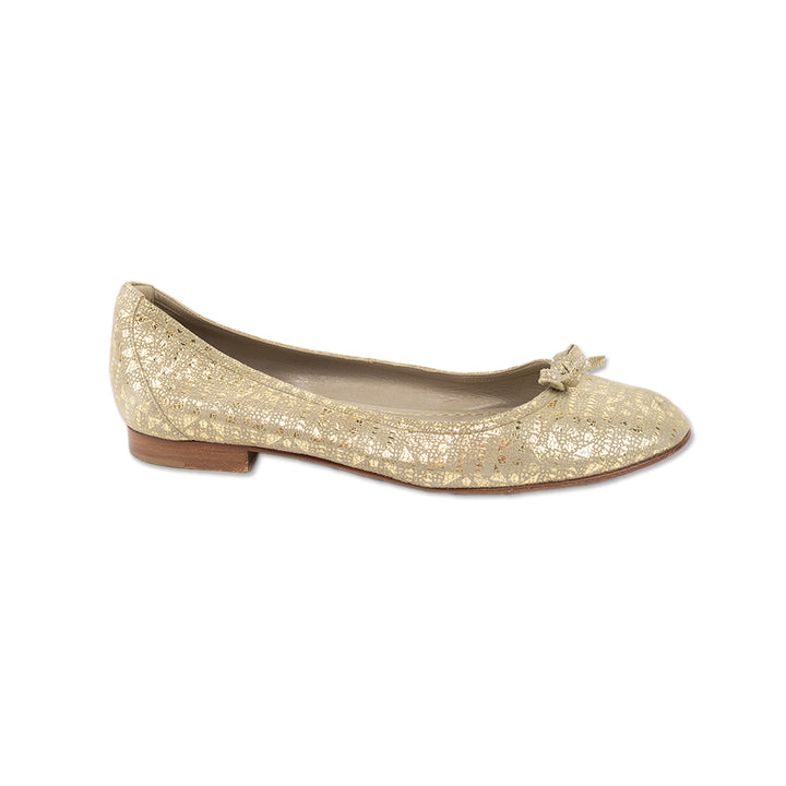 Manolo Blahnik Gold Metallic Printed Ballet Flats