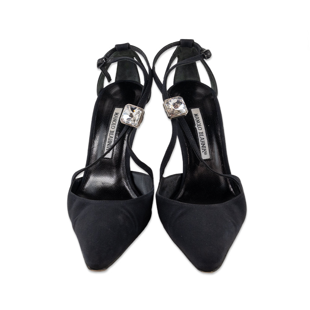 Manolo Blahnik Black Pointed Toe Heel with Crystal