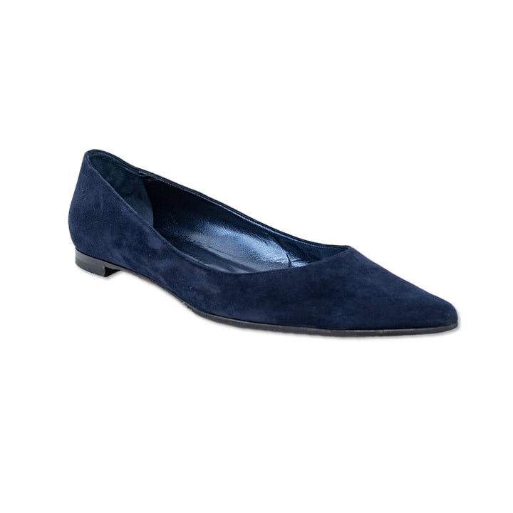 Manolo Blahnik Navy Suede Ballet Flat