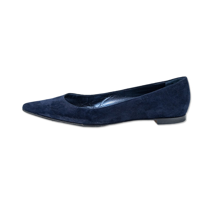 Manolo Blahnik Navy Suede Ballet Flat