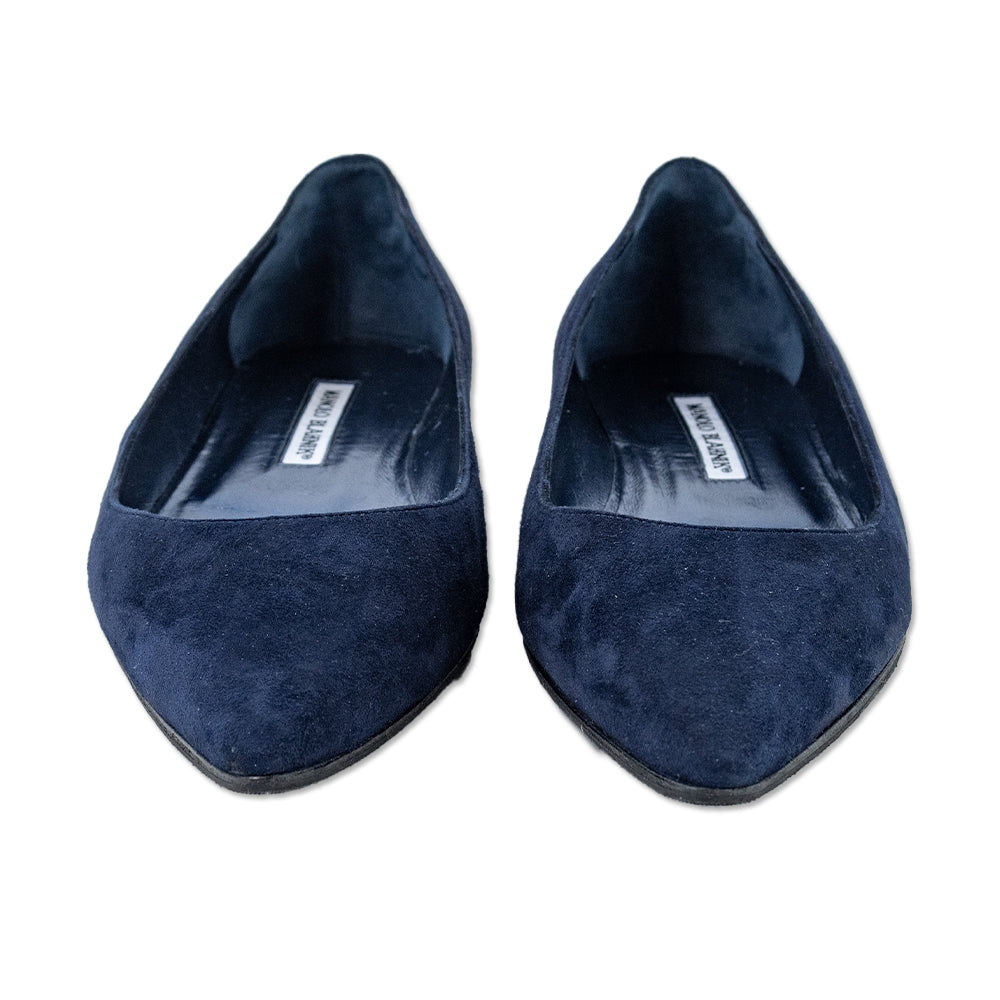 Manolo Blahnik Navy Suede Ballet Flat