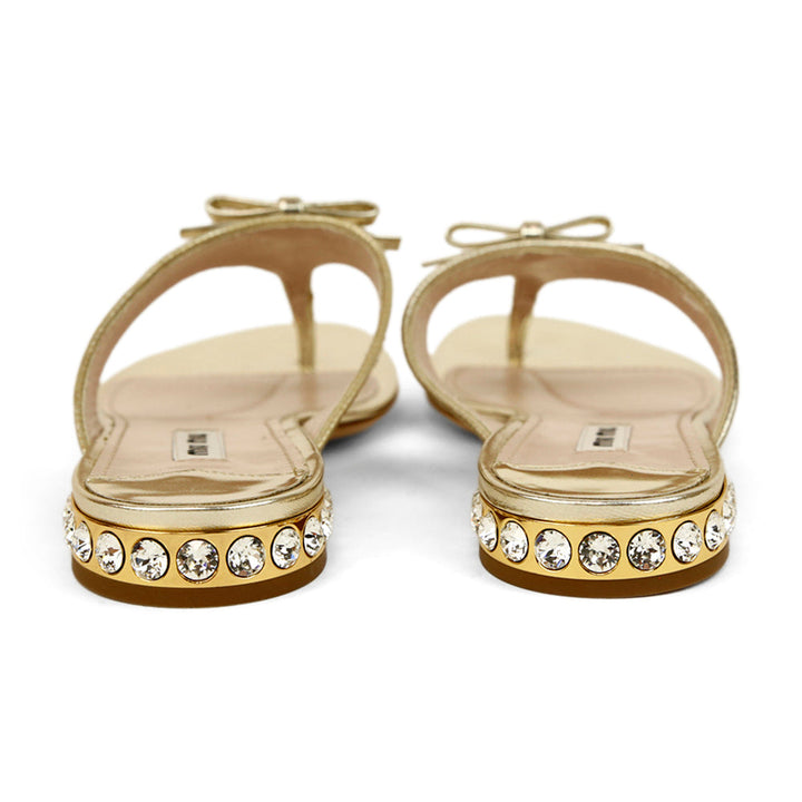 Miu Miu Gold Leather Glitter Thong Sandals