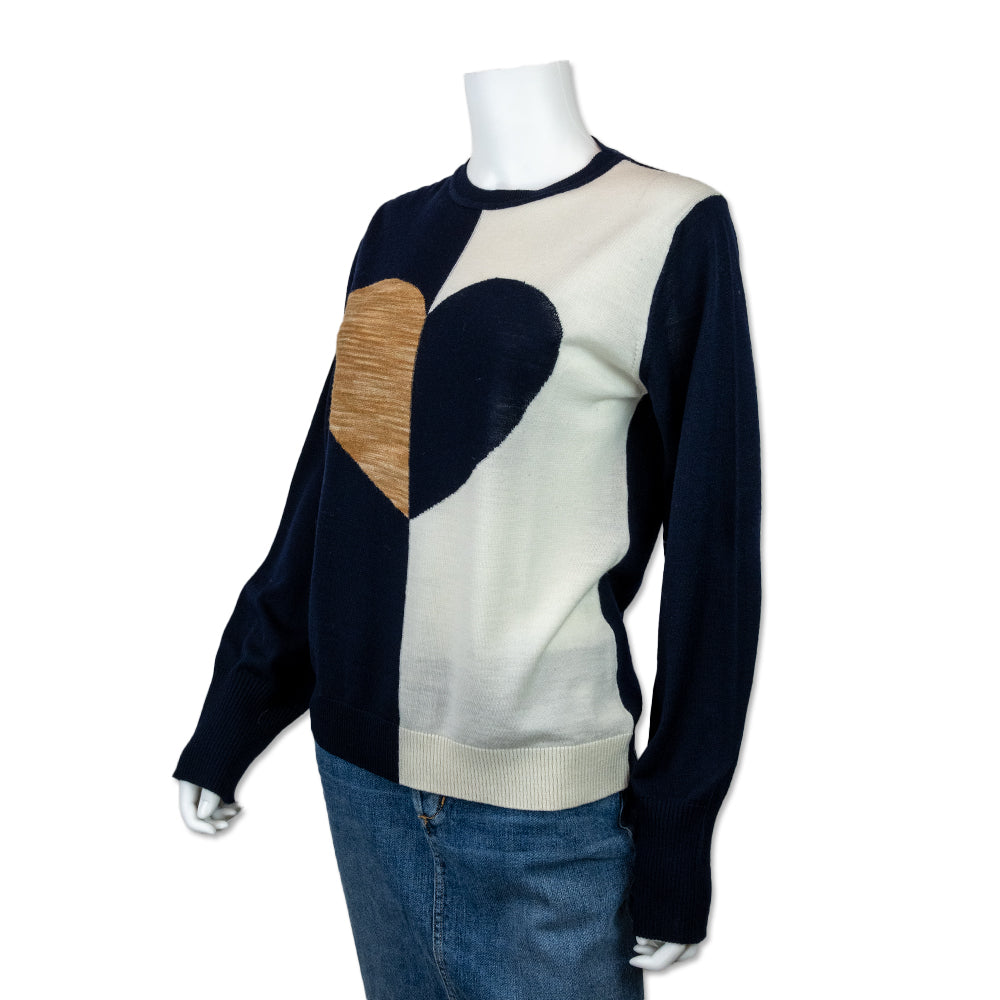 Marella Color Block Heart Design Crewneck Sweater