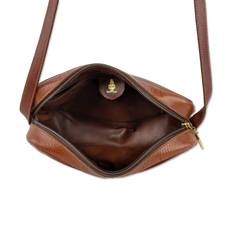 Mark Cross Small Brown Grained Leather Crossbody Bag