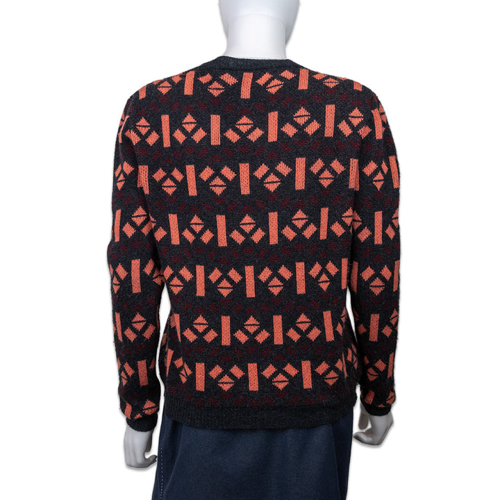 Marni Grey Cashmere Geometric Salmon Print Cardigan