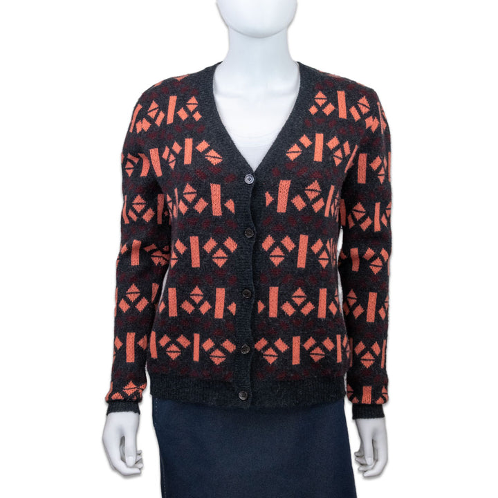 Marni Grey Cashmere Geometric Salmon Print Cardigan