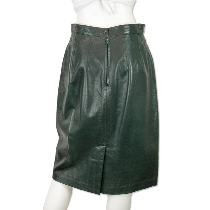 Maxima Dark Green Leather Midi Pencil Skirt