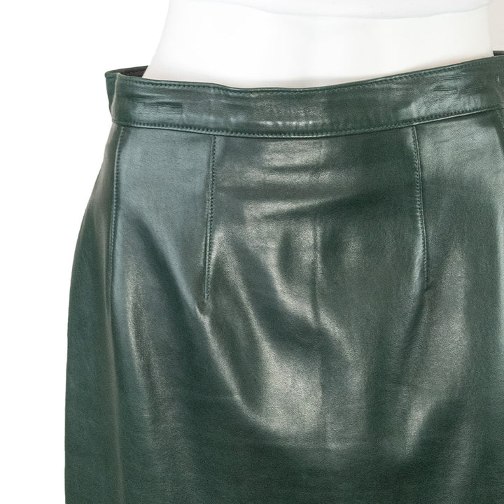 Maxima Dark Green Leather Midi Pencil Skirt