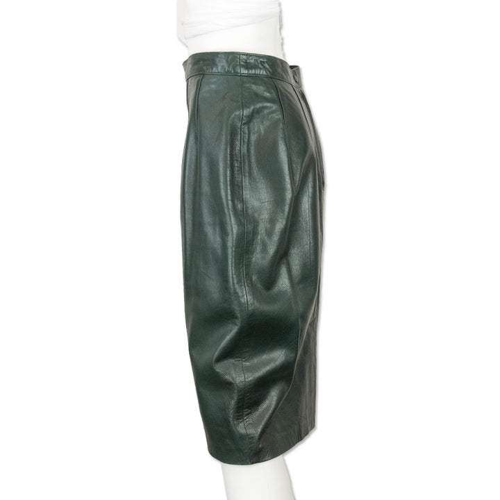 Maxima Dark Green Leather Midi Pencil Skirt