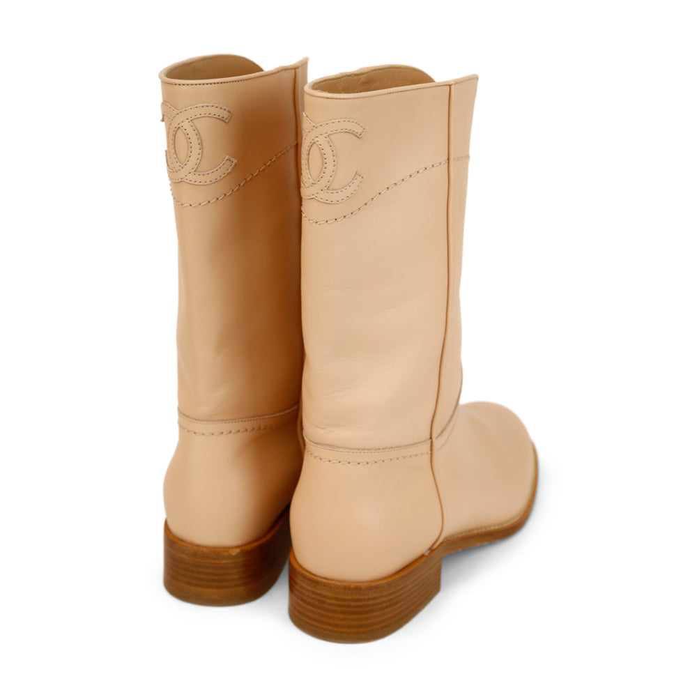 Chanel Nude Leather CC Logo Western Boots