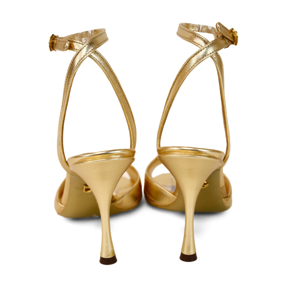 Dolce 
Gabbana Gold Quilted Leather Keira 90 Ankle Strap Sandals