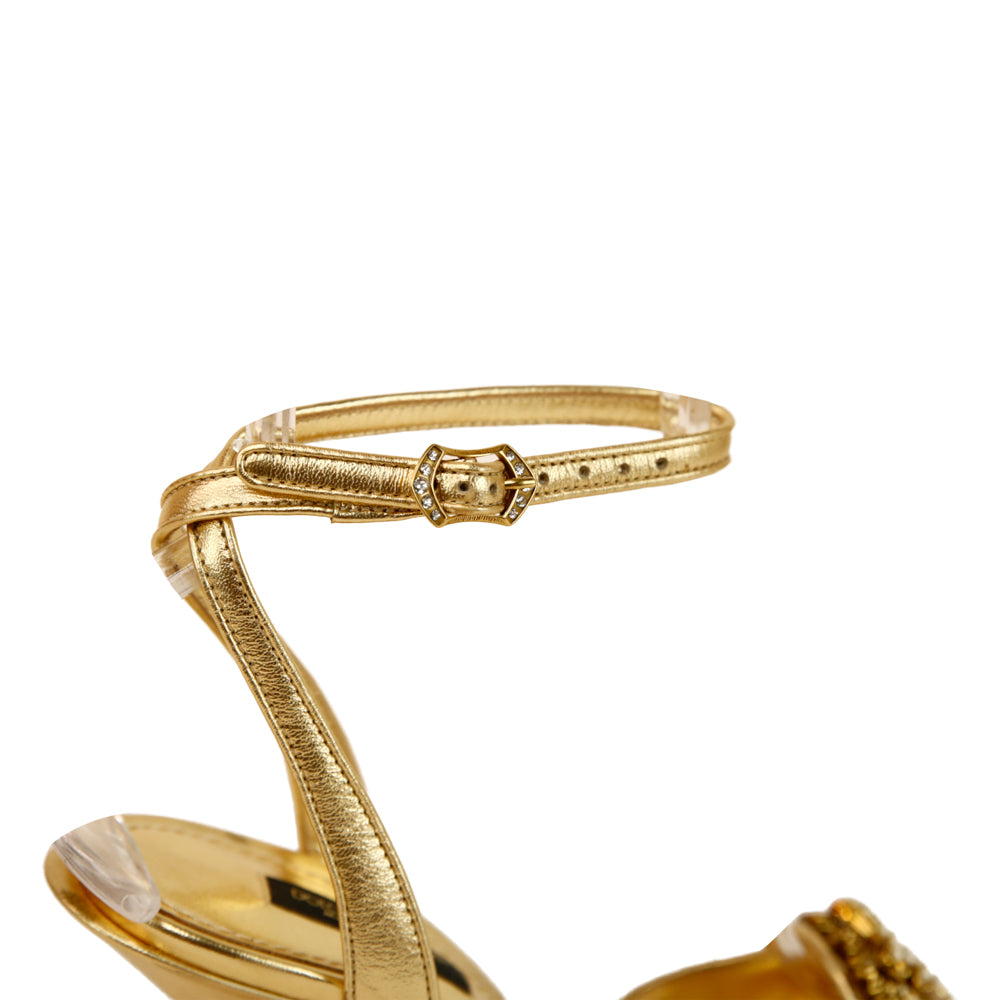 Dolce 
Gabbana Gold Quilted Leather Keira 90 Ankle Strap Sandals