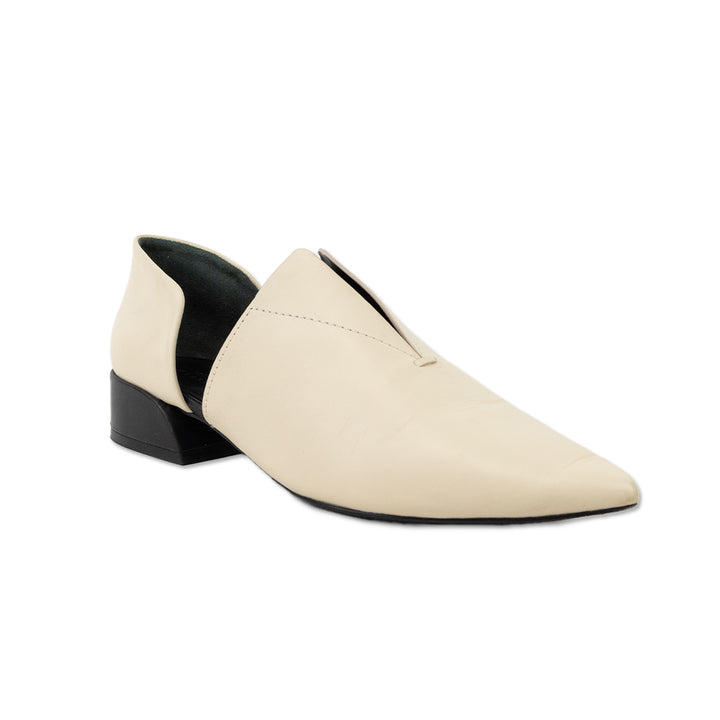 Mercedes Castillo White Leather Pointed Toe Open Side Loafers