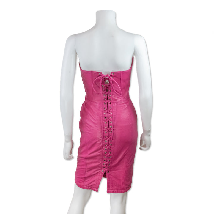 Michael Hoban North Beach Pink Leather Corset Dress