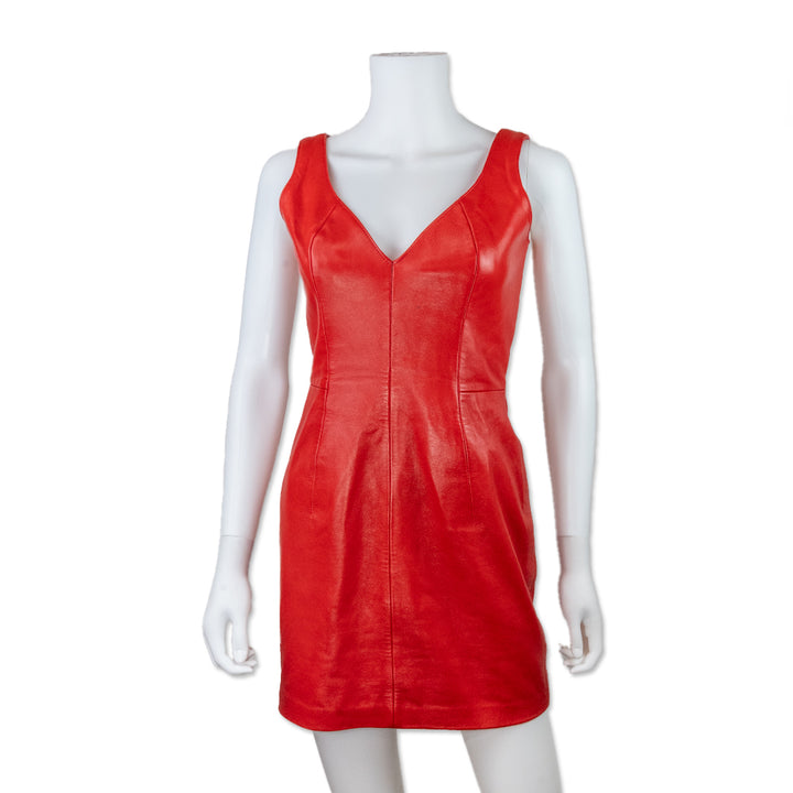 Michael Hoban North Beach Red Leather Midi Dress