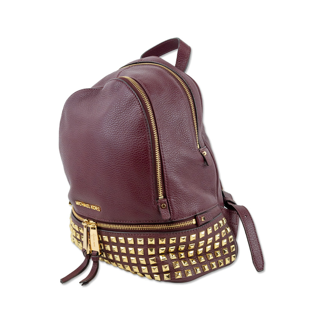 Michael Kors Burgundy Leather Gold Studded Backpack