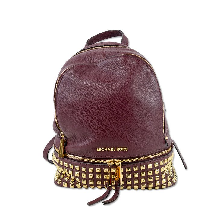 Michael Kors Burgundy Leather Gold Studded Backpack