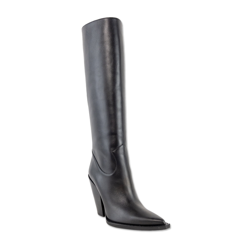 Michael Kors Collection Gwen Runway Black Leather Knee High Cowboy Boots