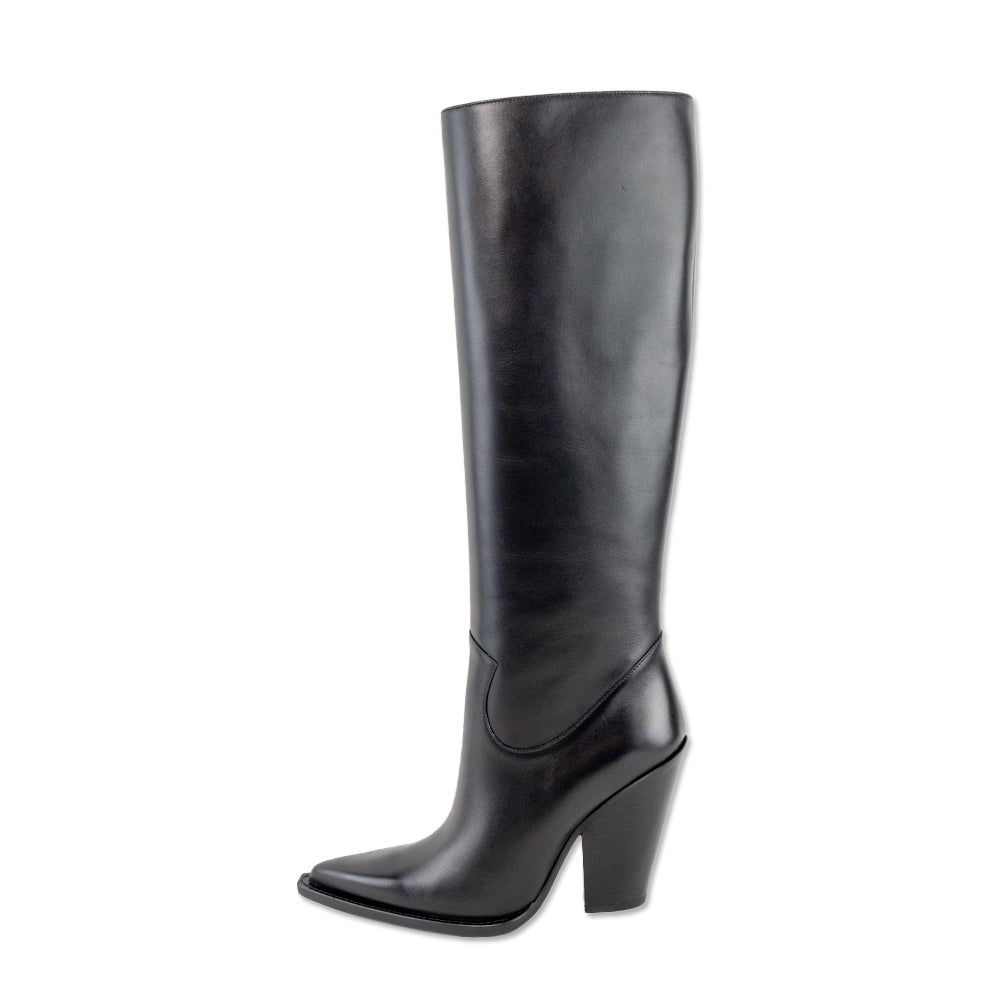 Michael Kors Collection Gwen Runway Black Leather Knee High Cowboy Boots