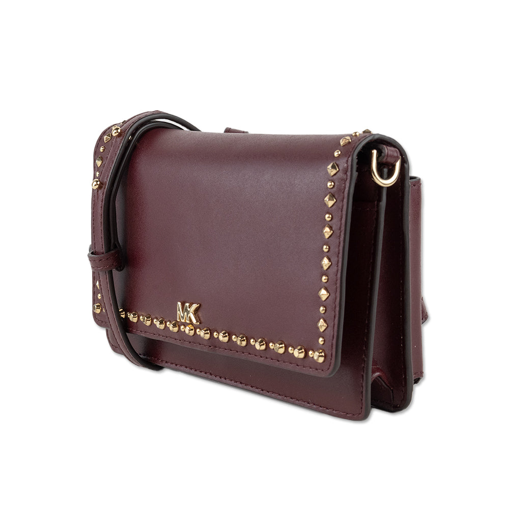 Michael Kors Maroon Leather Crossbody with Gold Studs