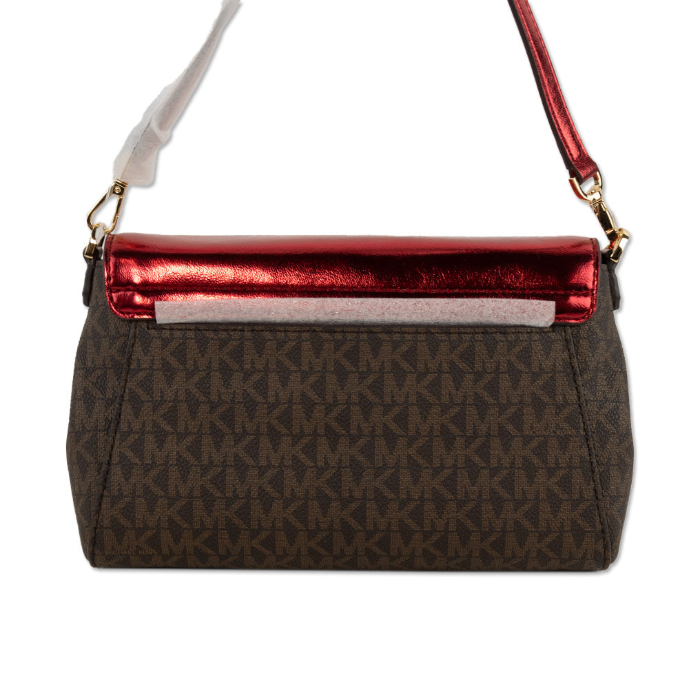 Michael Kors Metallic Crimson Patent and Monogram Coated Canvas Convertible Crossbody Bag