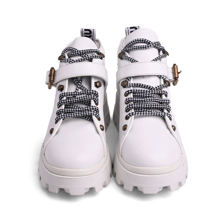 Miu Miu White Leather Ridged Sole Hiker Boots