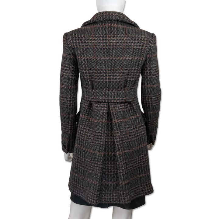 Miu Miu Black Plaid Tweed Coat