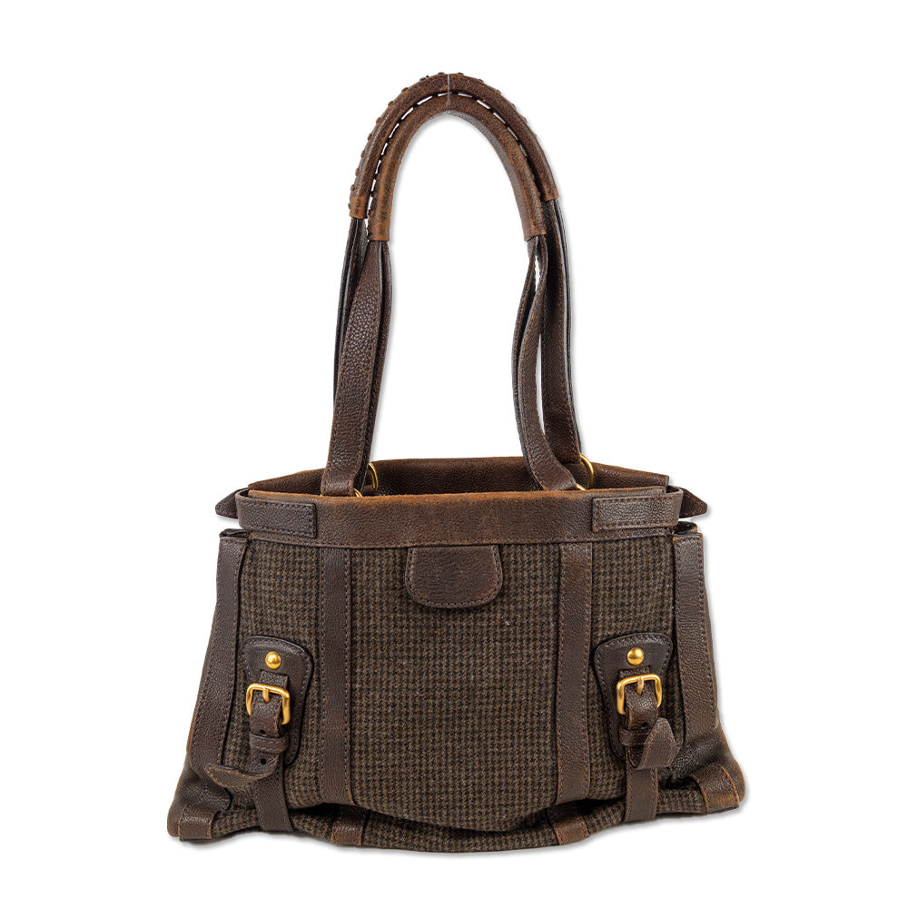 Miu Miu Brown Tweed Leather Trim Top Handle Bag