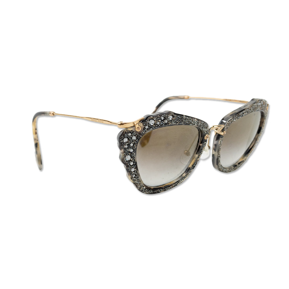 Miu Miu Prescription Gold Black Crystal Cat Eye Glasses