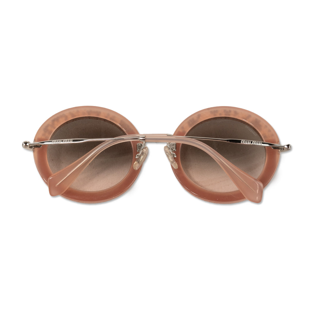 Miu Miu Pink Circle Sunglasses with Suede and Studs