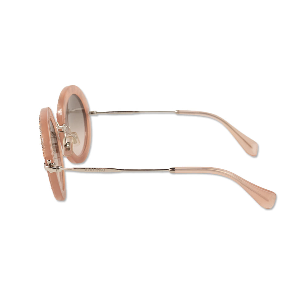 Miu Miu Pink Circle Sunglasses with Suede and Studs