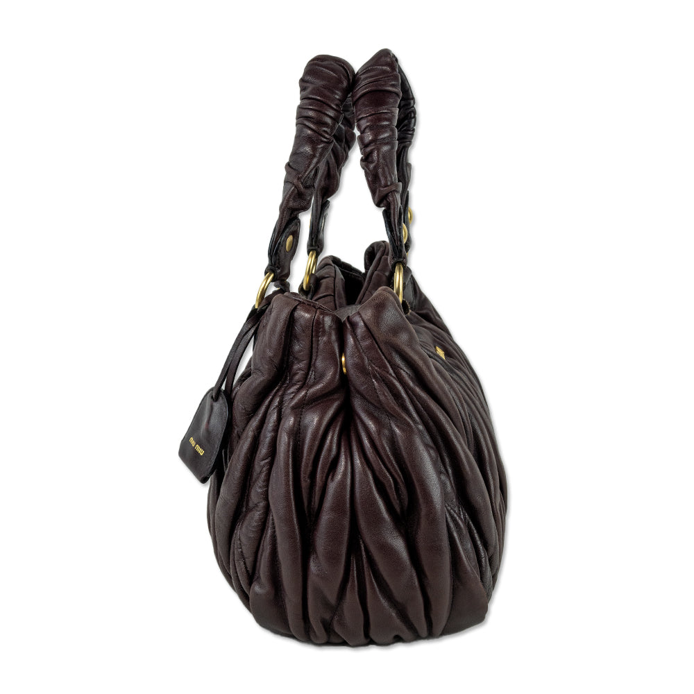 Miu Miu Plum Nappa Matelasse Leather Shopping Bag