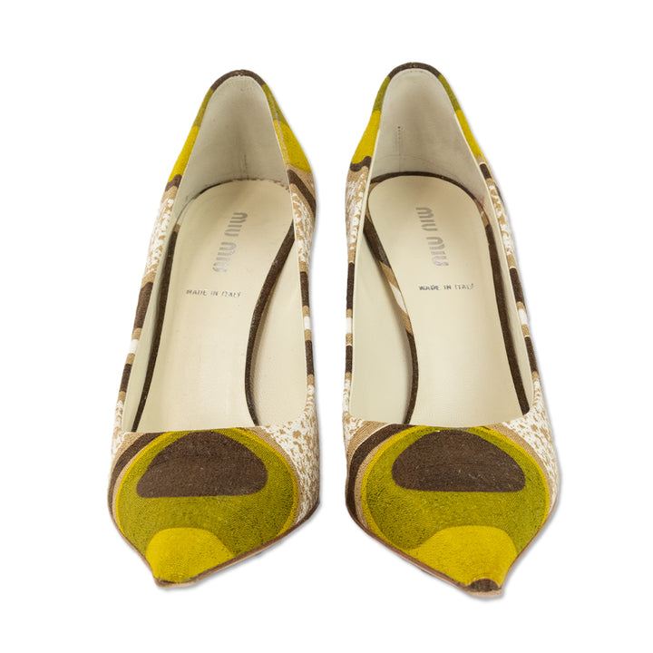 Miu Miu Pointed Toe Retro Printed Pumps