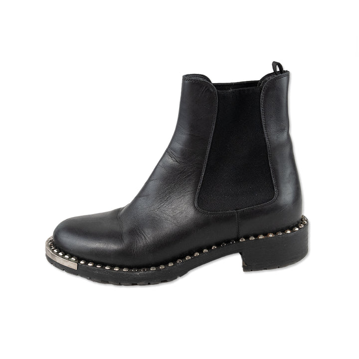 Miu Miu Round Toe Leather Silver Accent Chelsea Boots