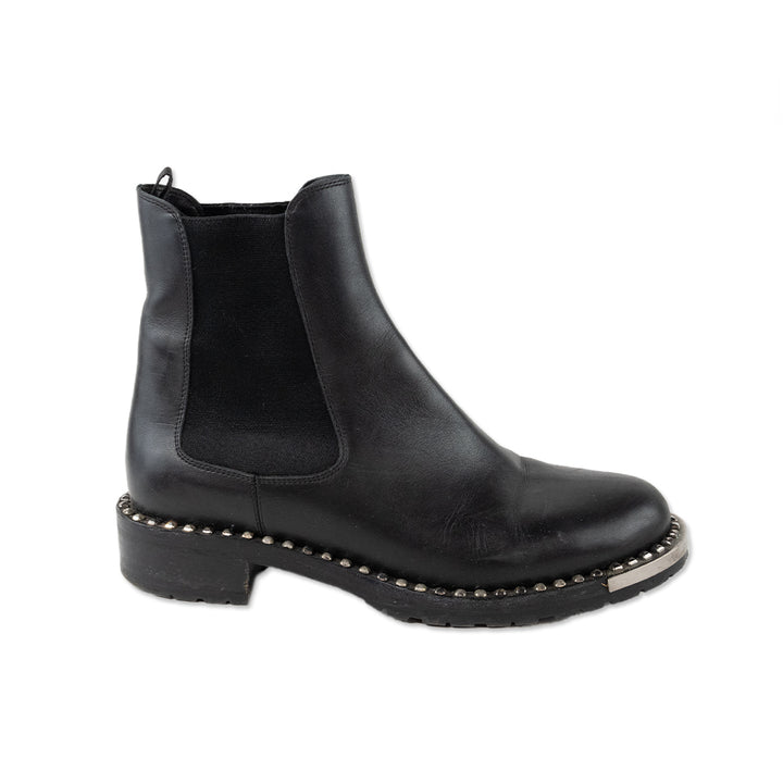 Miu Miu Round Toe Leather Silver Accent Chelsea Boots