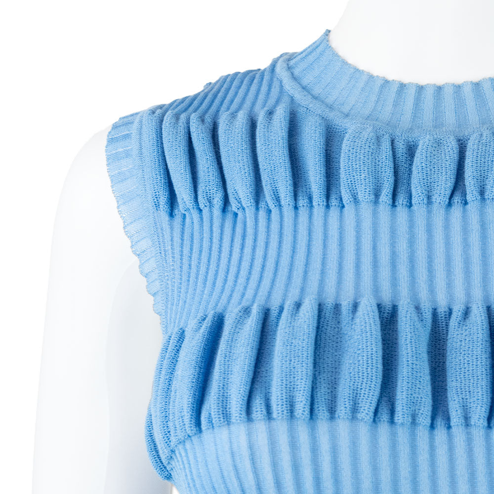 Molly Goddard Blue Sleeveless Pleated Knit Tank Top