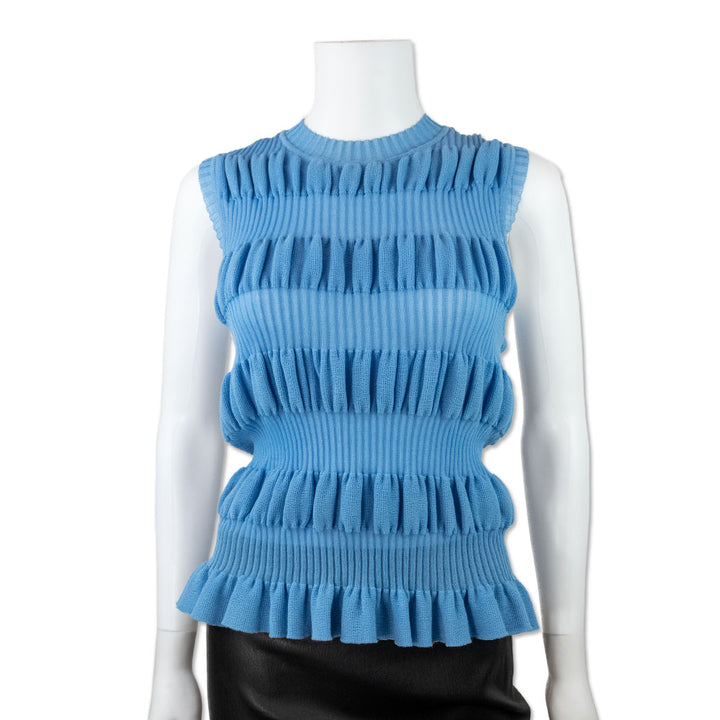 Molly Goddard Blue Sleeveless Pleated Knit Tank Top