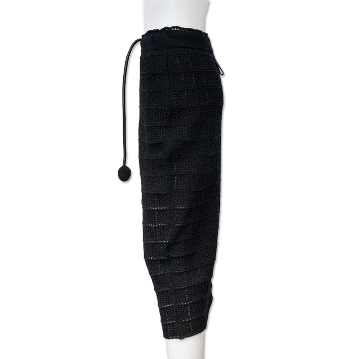 Moncler Black Knit Midi Skirt with Draw String Waist Band