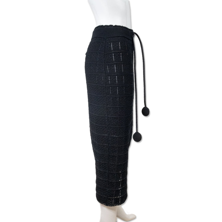 Moncler Black Knit Midi Skirt with Draw String Waist Band