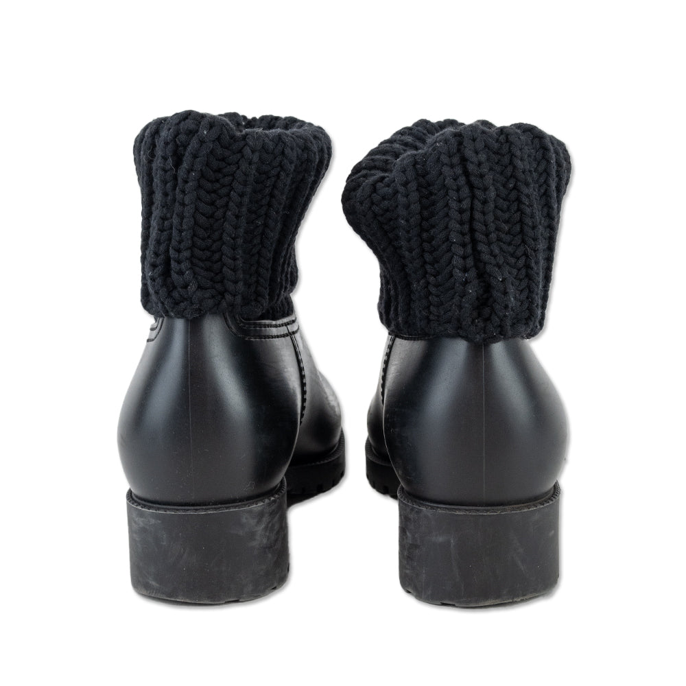 Moncler Ginette Black Ribbed-Knit Cuff Rain Boots