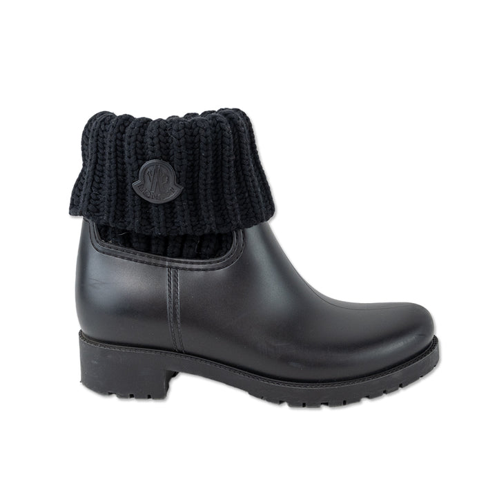 Moncler Ginette Black Ribbed-Knit Cuff Rain Boots