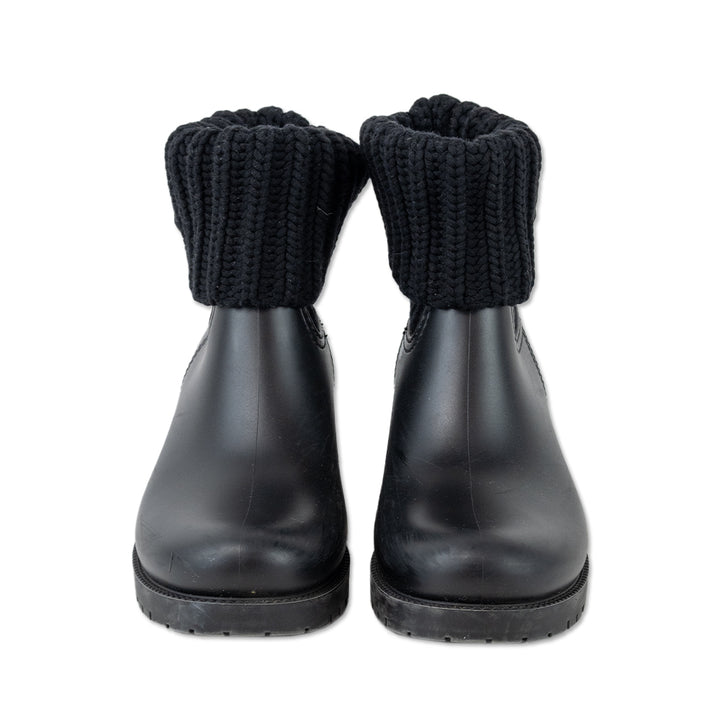 Moncler Ginette Black Ribbed-Knit Cuff Rain Boots