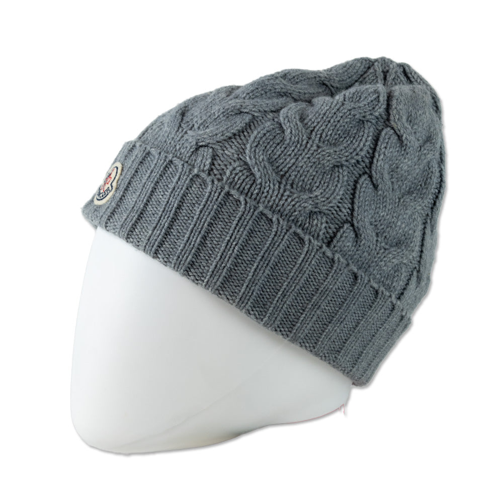 Moncler Grey Wool-Blend Cable Knit Beanie