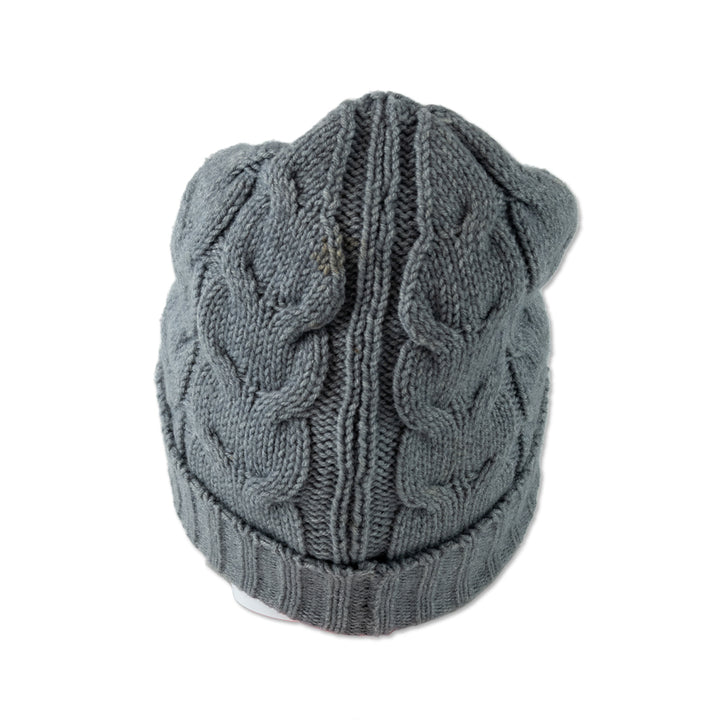 Moncler Grey Wool-Blend Cable Knit Beanie