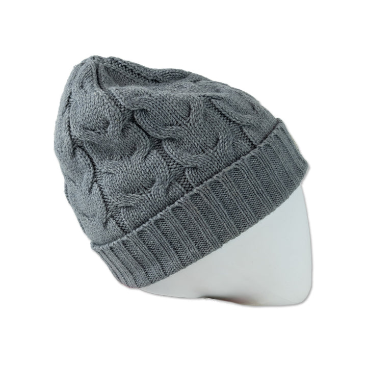 Moncler Grey Wool-Blend Cable Knit Beanie