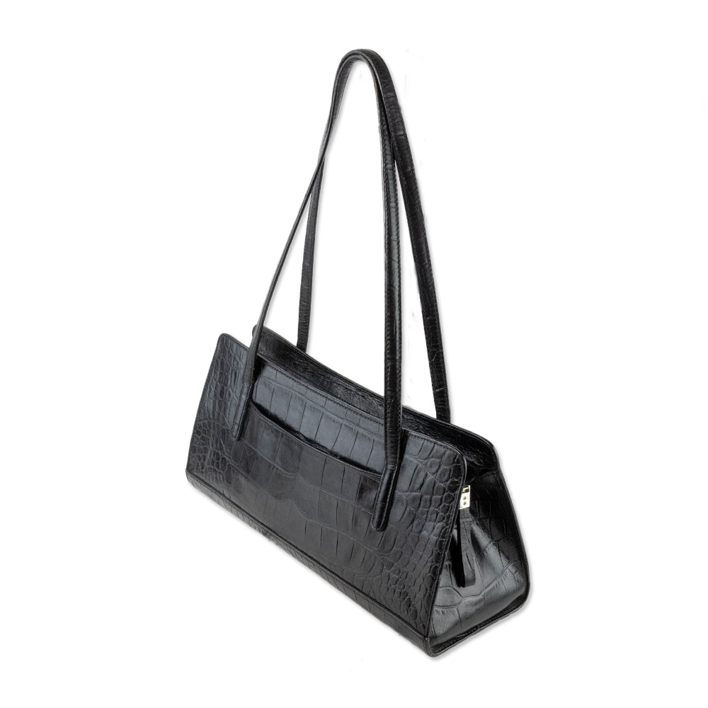 Monsac Black Embossed Leather Shoulder Bag