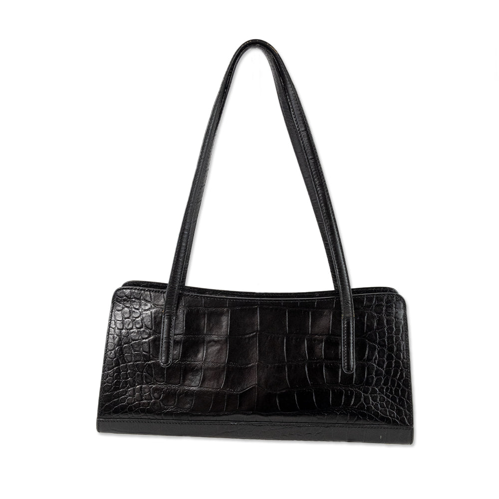 Monsac Black Embossed Leather Shoulder Bag