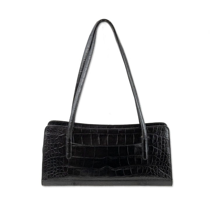 Monsac Black Embossed Leather Shoulder Bag