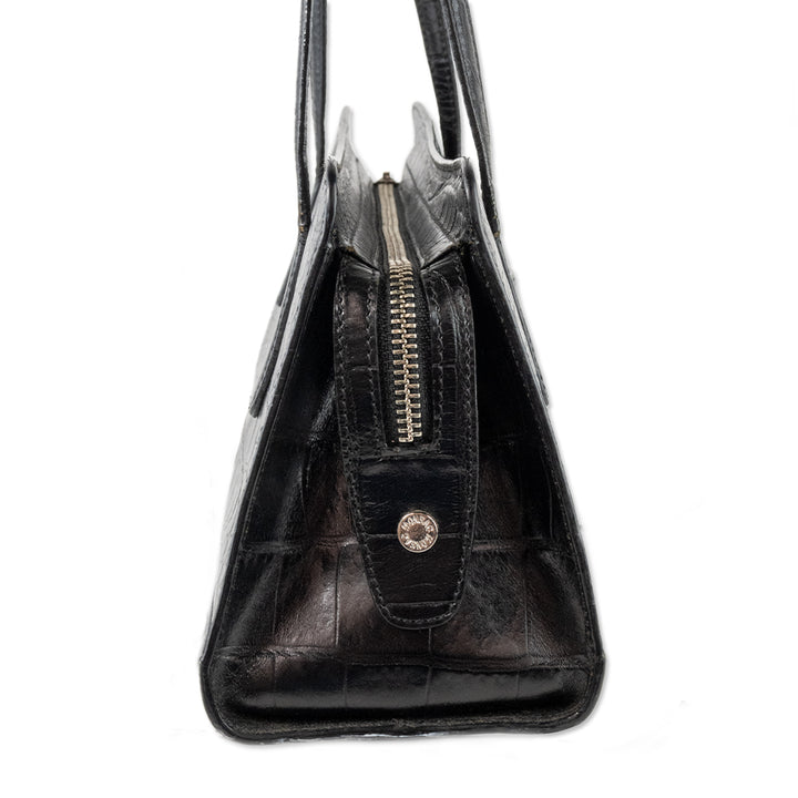 Monsac Black Embossed Leather Shoulder Bag